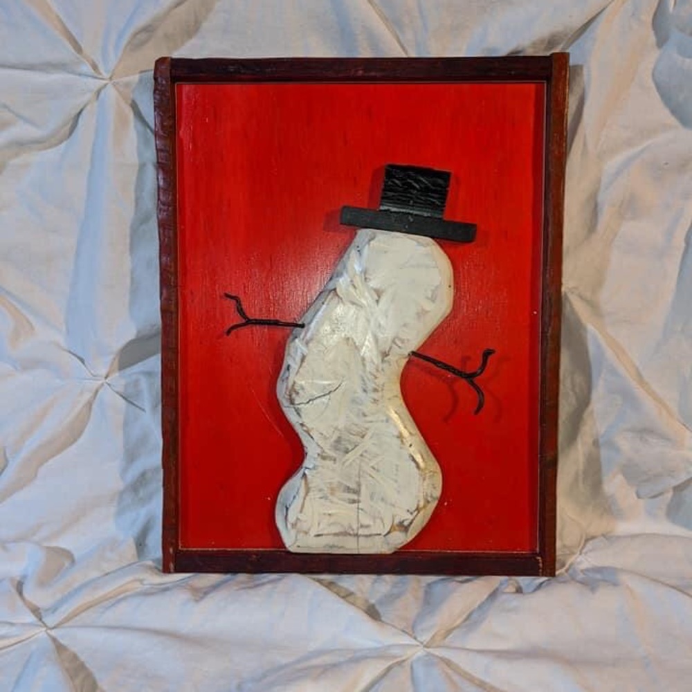Handmade Wooden Snowman Art 🖼